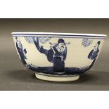 A 19th Century Chinese rice bowl, the main body decorated with figures in a garden setting,