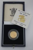 A 1993 Queen Elizabeth II gold proof half sovereign in case,