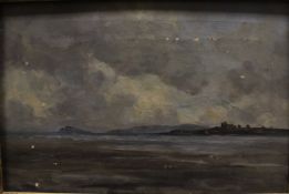 NATHANIEL HONE (1718-1784) "Coastal landscape with building and trees on a hill in distance",