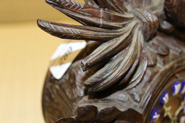 A 19th Century Black Forest type carved cased mantle clock, decorated in high relief with cockerel, - Image 14 of 15