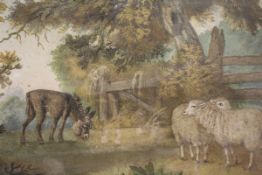 IN THE MANNER OF BENJAMIN ZOBEL (1762-1831) "Farm scene with two sheep and a donkey standing