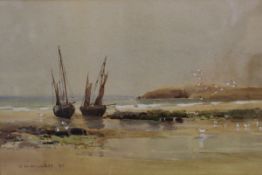 JAMES W MILLIKEN (1887-1930) "Beached fishing vessels", watercolour,