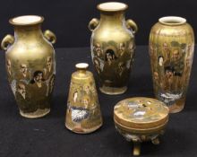 A collection or suite of five pieces of Japanese Meiji period satsuma ware,
