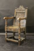 A 17th Century oak Wainscot type chair,
