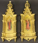A pair of 19TH CENTURY ITALIAN SCHOOL religious icons of angels playing musical instruments in a