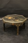A 20th Century Chinese octagonal topped coffee table in the Chippendale taste with black lacquered