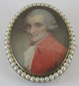 19TH CENTURY ENGLISH SCHOOL "Gentleman in grey wig and red coat", a miniature portrait study,