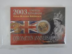 A 2003 United Kingdom gold bullion proof sovereign Coronation Anniversary year