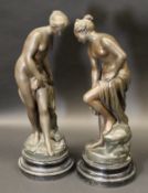 AFTER ETIENNE MAURICE FALCONET (1716-1791) "Baigneuse", a patinated spelter figure,