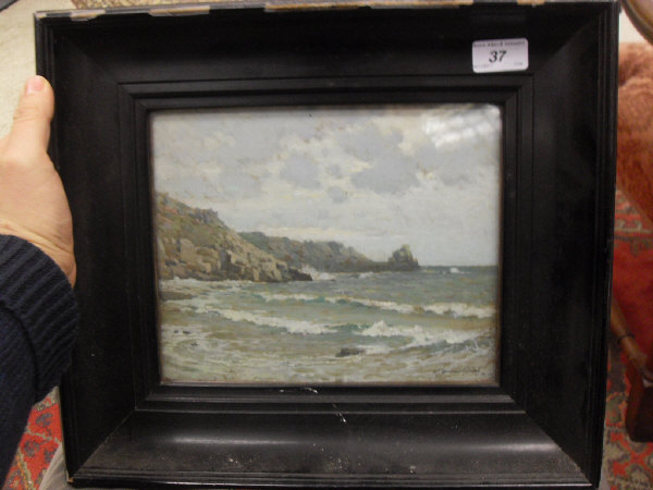 SAMUEL JOHN LAMORNA BIRCH (1869-1955) "On the coast" with the rocky outcropped headland jutting out - Image 2 of 13