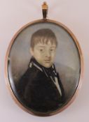 19TH CENTURY ENGLISH SCHOOL "Young man in black stock and coat", a miniature portrait study,