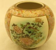 A Japanese Meiji period satsuma ware vase of ovoid form decorated with panels of birds amongst