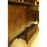 An early 20th Century mahogany sideboard, mahogany pot cupboard, three tier cake stand,