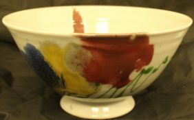 Janice Tchalenko white ground bowl decorated with red,
