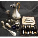A selection of various silver and plated wares to include a bottle stopper,