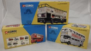 A collection of various Corgi Buses including The Buses of Yellow Way,