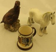 A Beswick figure of a grey shire horse, a Royal Doulton liqueur bottle,