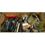Two boxes containing a collection of Hornby 00 railwayana including a die cast 2-8-0 loco and