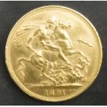 A Victorian gold sovereign 1891 CONDITION REPORTS Yes, 1891.