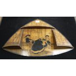 A Continental marquetry inlaid wall hanging shelf,