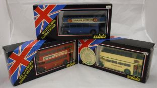 A collection of Solido double decker buses including AEC Open Top bus, Southern Vectis Fleet no 901,