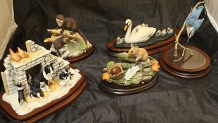 A collection of Border Fine Arts figure groups including "Surrogate Mother Brown", "Otters",