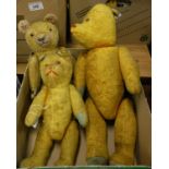 Three early to mid 20th Century gold plush wood wool filled bears,