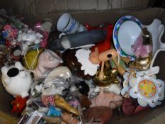 Five boxes and one suitcase containing a large collection of pig related ornaments and toys to