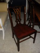 A set of six early 20th Century mahogany Chippendale style dining chairs with drop-in seats