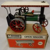 A Mamod TE1A traction engine and OW1 open wagon,