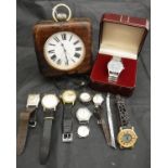 An over-sized pocket watch in crocodile skin case,