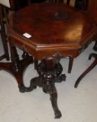 A Victorian walnut octagonal trumpet-shaped work table on tripod base CONDITION REPORTS