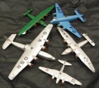 A collection of Dinky aeroplanes including an Ensign Class airliner with Armstrong Whitworth Ensign