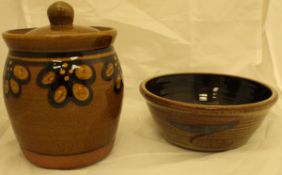 Derek Day set of five Studio Pottery bowls, treacle glazed interior,