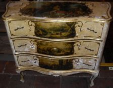 A Continental painted commode in the Italian manner, the top,