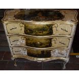 A Continental painted commode in the Italian manner, the top,