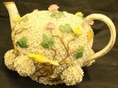 A floral encrusted teapot in the Meissen Schneeballen manner,