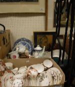 A wrought iron fireside companion set, a Royal Crown Derby part tea service,