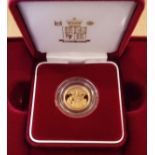 A Queen Elizabeth II gold proof half sovereign 2005 and a gold bullion £25 Britannia coin, ¼ oz,