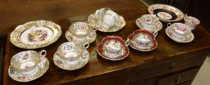 A collection of assorted 19th Century English china wares to include a white ground plate with
