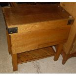 A modern "butcher's block" type table with side flap and drawer