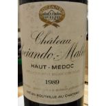 Two bottles Chateau Sociando-Mallet Haut-Médoc 1989 (2)