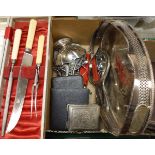 A box of various plated wares to include oval tray, snail grips, nut crackers, tea spoons,