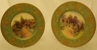 Two Royal Worcester plates hand-painted by R.