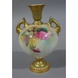 A Royal Worcester rose painted globular vase decorated with pink, yellow roses and signed by A.J.