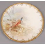 A Royal Doulton dessert plate painted by C.Hart with a cock and hen pheasant, signed, dated 8.