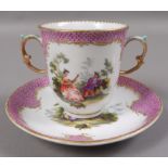 A Dresden double handled cabinet cup and saucer,
