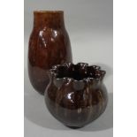 A Middleton Leeds Pottery brown glazed vase of slender ovoid form 23cm,