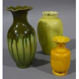 A Burmantofts Leeds ovoid vase with frill neck glazed in streaky green 18cm,