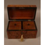 A 19TH CENTURY FIGURED WALNUT AND ROSEWOOD CROSSBANDED TEA CADDY, rectangular,